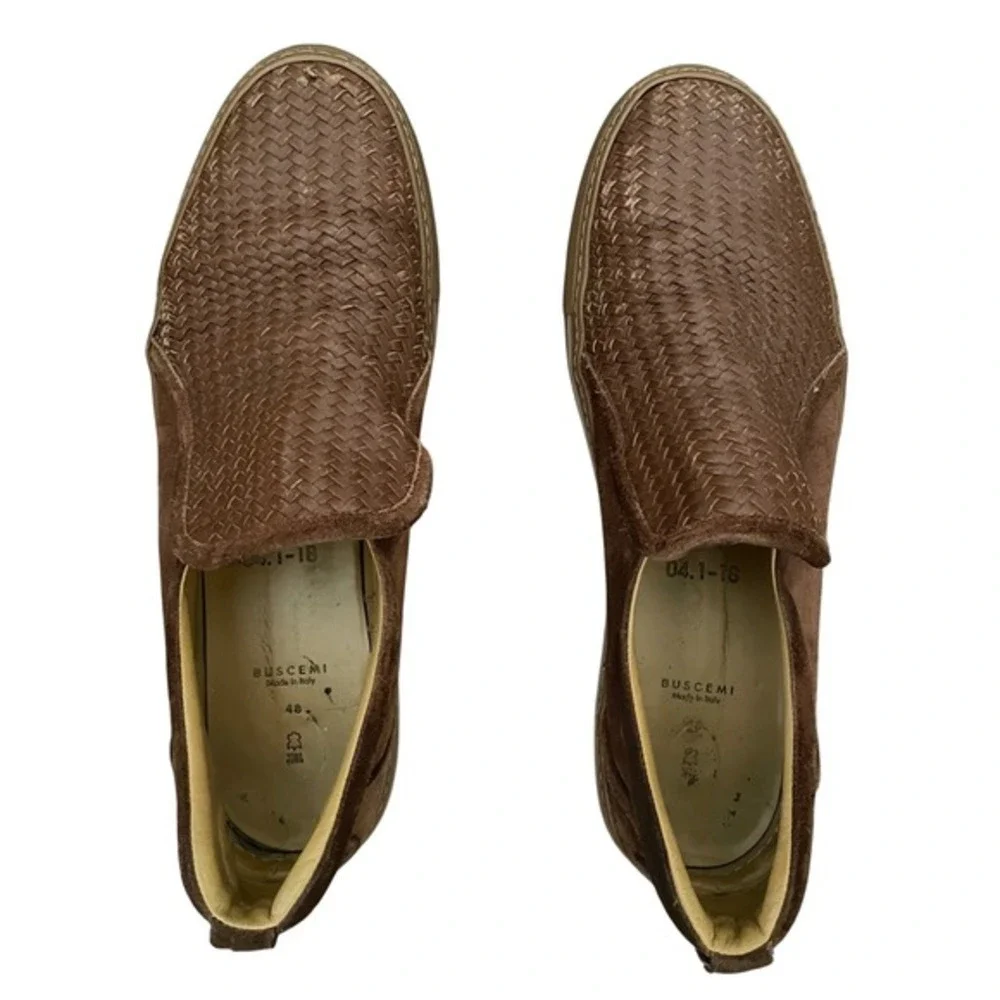 BUSCEMI‎ Mens Brown Woven Leather Suede Slip On Loafers Italy 48 Quiet Luxury
